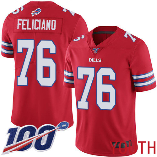Youth Buffalo Bills #76 Jon Feliciano Limited Red Rush Vapor Untouchable 100th Season NFL Jersey